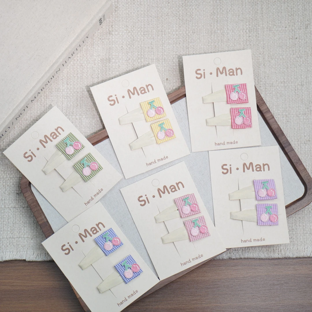 手工包布樱桃刺绣可爱拜拜夹刘海夹不伤发儿童手工发饰