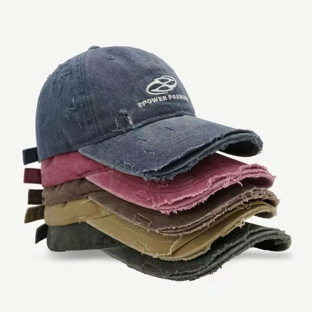 H2973 100% 纯棉鸭舌帽，破洞做旧工艺，解锁美式复古风