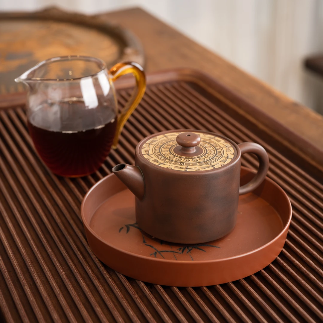 『铜鼓漫山』坭兴陶茶壶名家古铜色宽口实用器剑流嘴约220cc11366