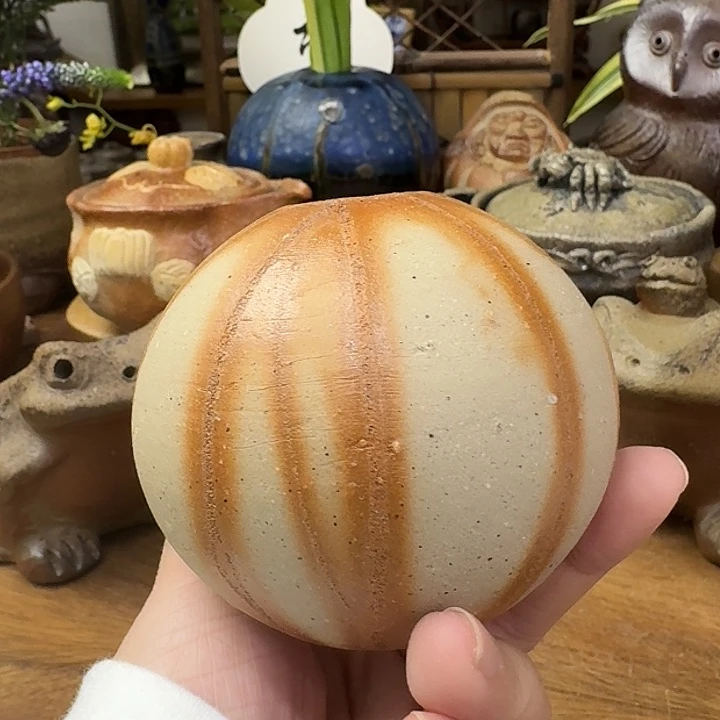 中居靖备前烧绯襷球形花入福利一口价