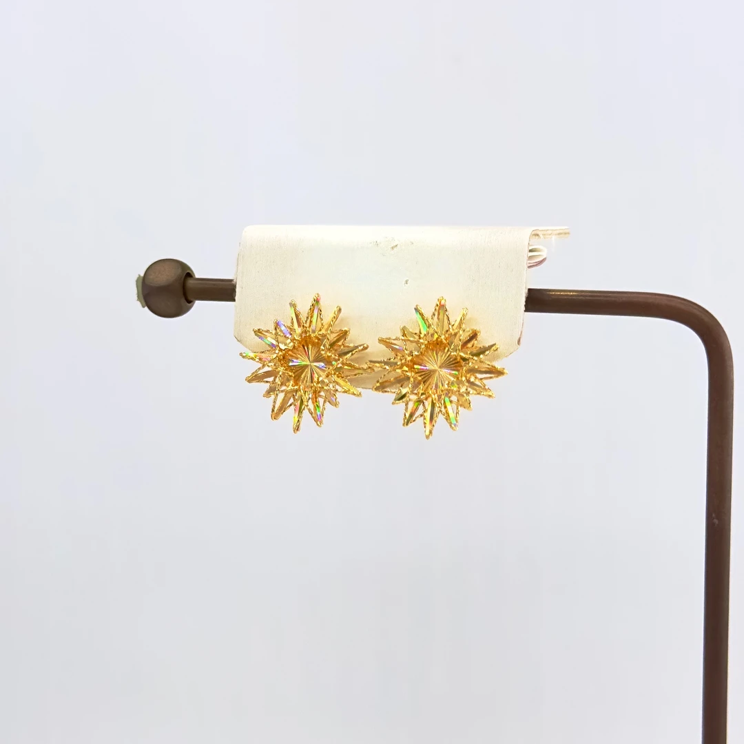 庚震黄金足金999八芒星冰钻炫彩绕线爆闪光芒耳饰耳钉3.51/3.57