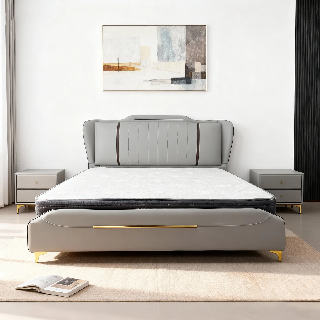 床现代简约高端大气皮床1908主卧室双人床1.8米儿童床储物婚床