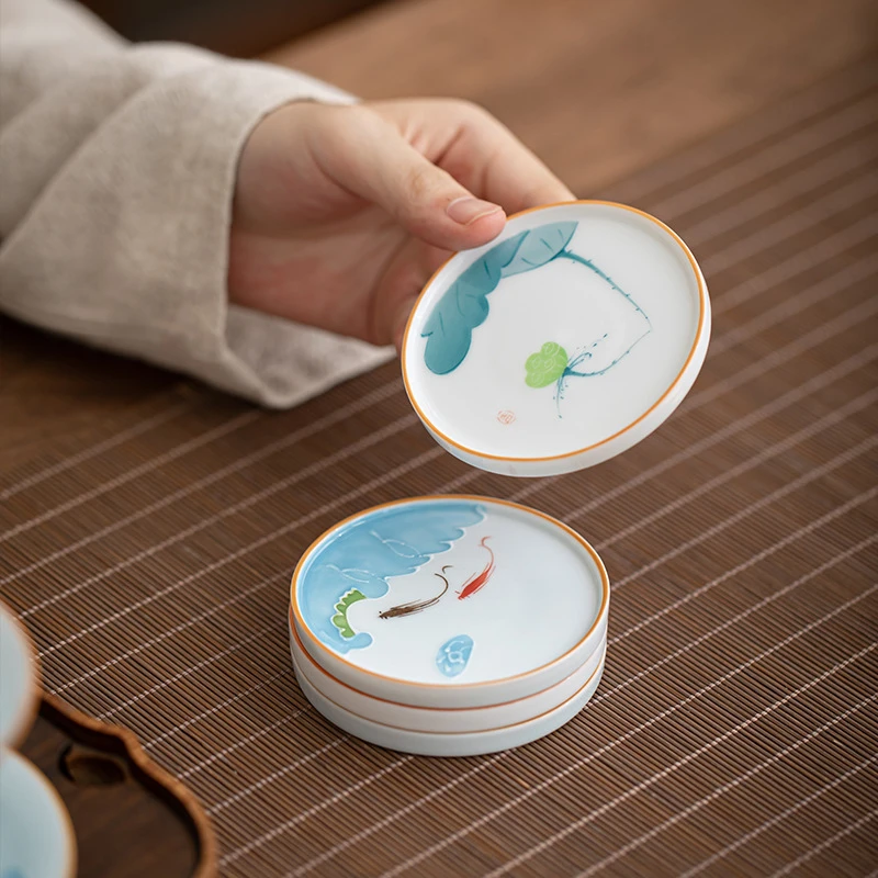 国潮新款复古青花茶杯垫创意陶瓷小茶台手绘家用功夫配件茶道用具