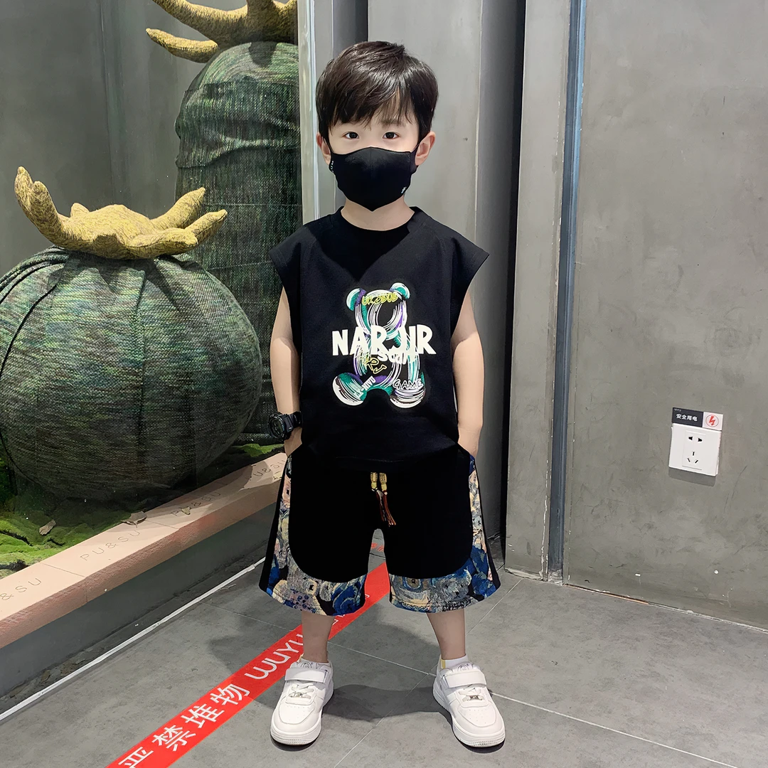 儿童衣服2025新款男童夏套装帅气时髦男孩无袖宝宝夏季薄款服装潮