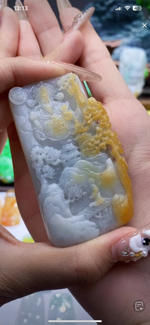 翡翠挂件毛货抛光一物一证