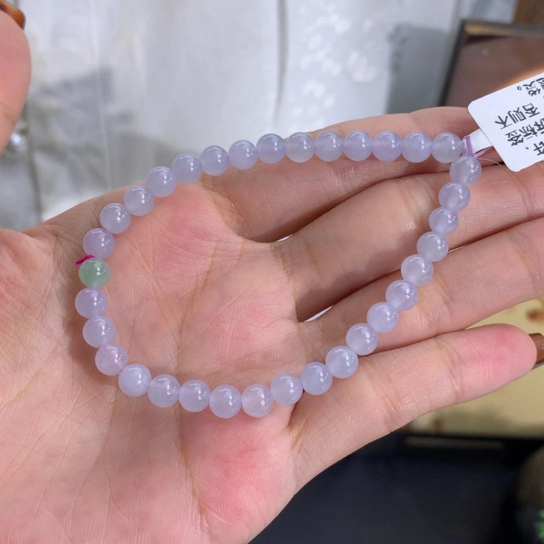 翡翠未镶嵌手串卡5.2冰胶淡淡紫手串