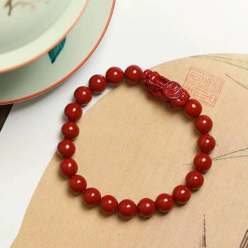 聚鑫珠宝天然朱砂六字真言貔貅手链B82