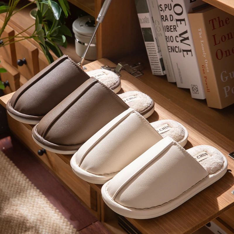 大码男士棉拖鞋秋冬季2025新款加绒加厚居家皮面防水保暖棉拖男