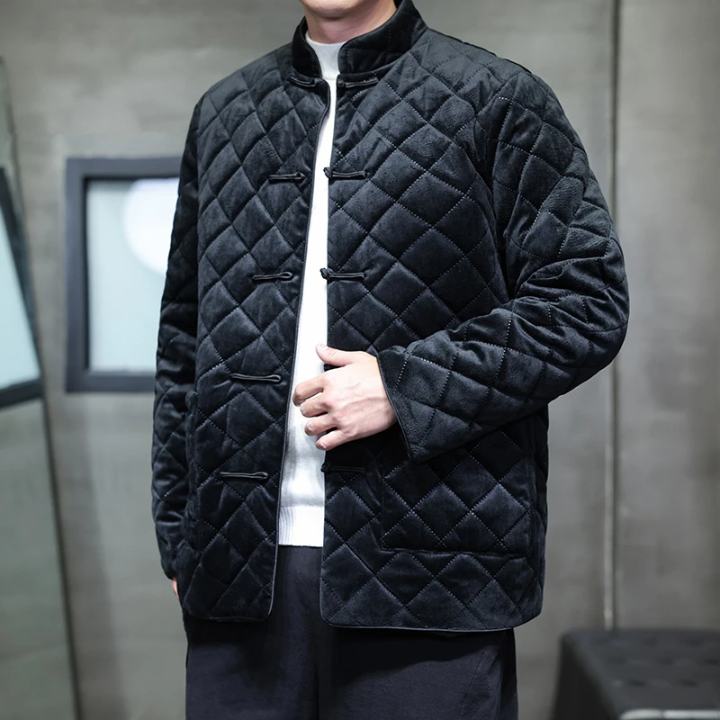 2025秋冬新款中国风男装丽丝绒唐装汉服大码复古潮流休闲棉衣外套