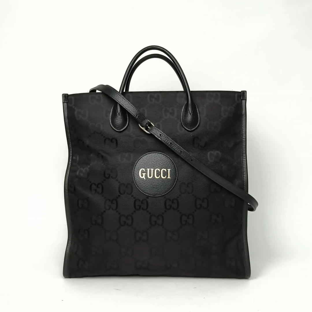95新 GUCCI/古驰 小花Jerry活动 黑色 尼龙 银扣 竖版托特包