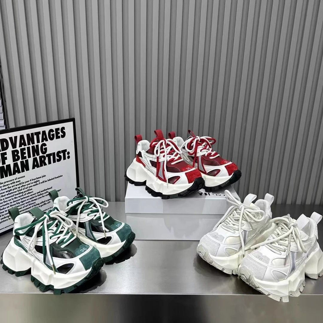 欧货老爹鞋女厚底时尚运动鞋2025春季新款复古拼色绑带休闲松糕鞋