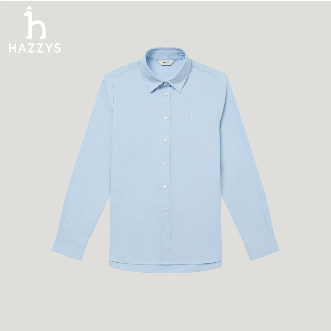 【商场同款】HAZZYS哈吉斯女士秋冬纯色简约百搭衬衫商务时尚衬衣