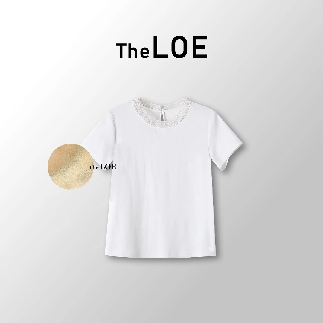 TheLOE/极极简双色T 领口拼接蕾丝极简风短袖上衣#03.03T-G3775