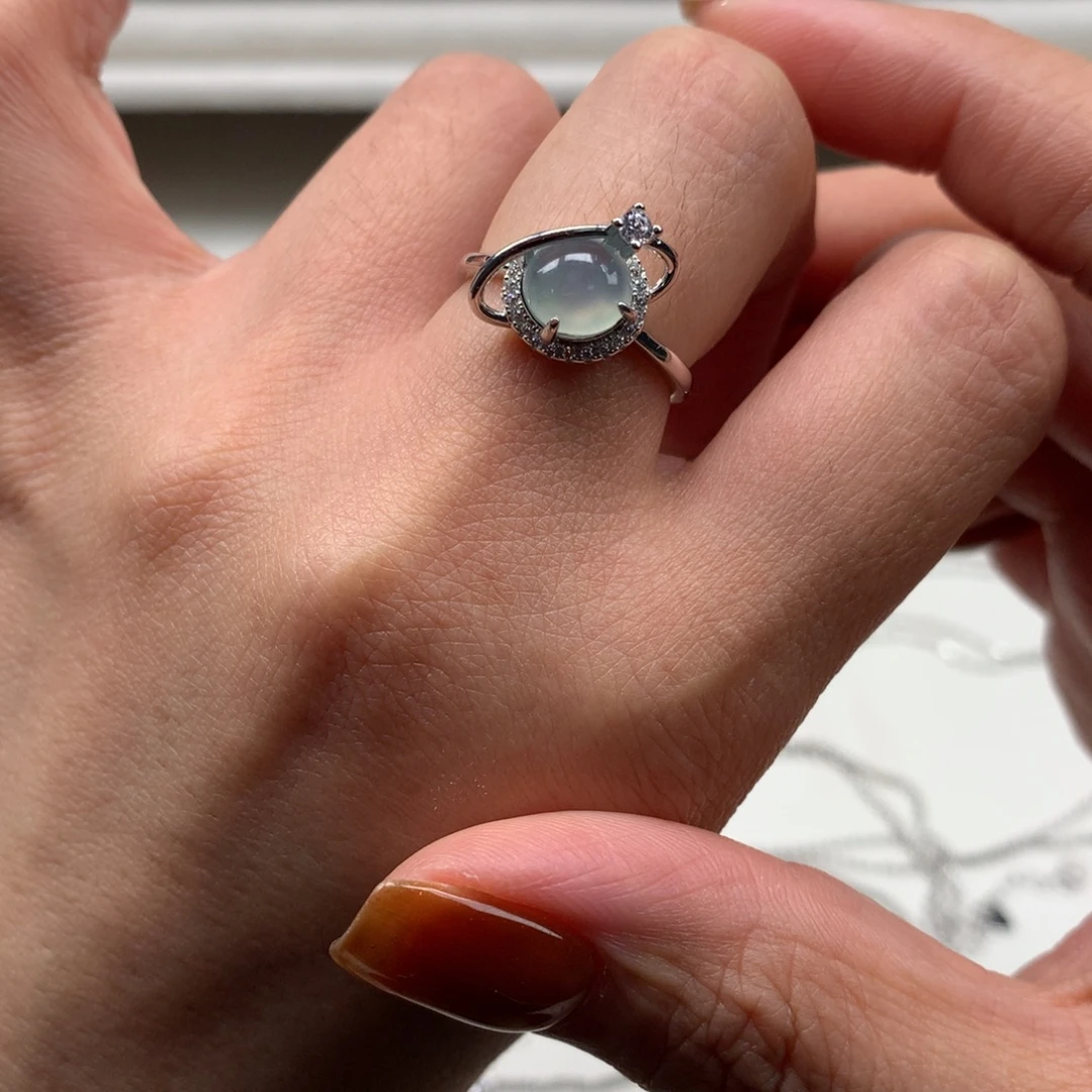 翡翠银S925镶嵌耳饰戒指