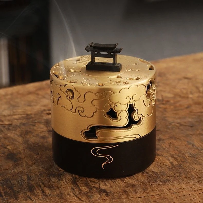 祥云瑞气黄铜香薰炉家用室内仿古檀香沉香家卧室持久留香桂花香薰