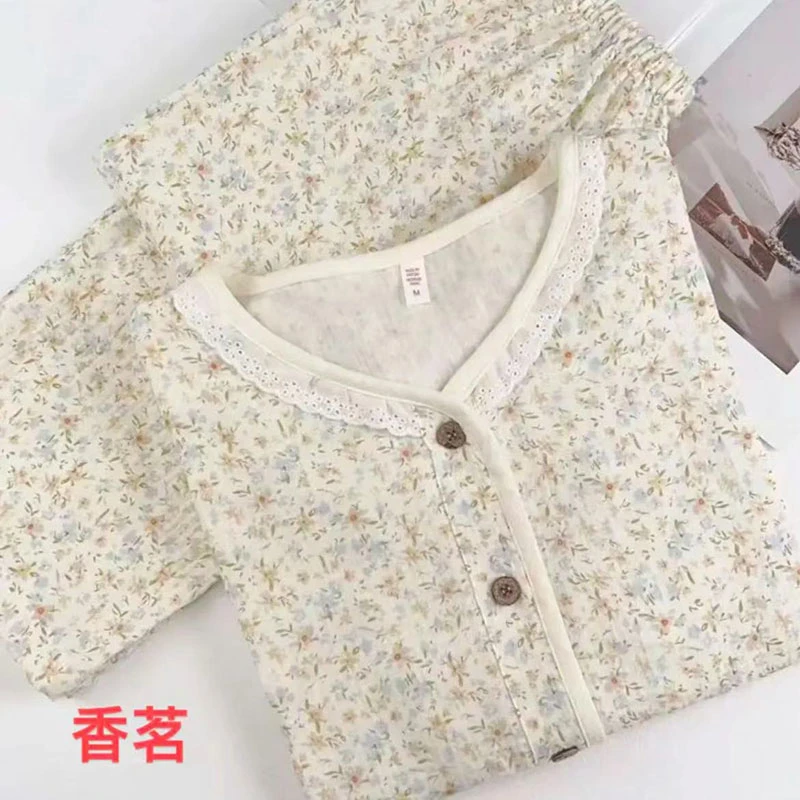 【棉纱套装】女士棉纱睡衣女套装双层棉纱长袖柔软四季棉纱家居服