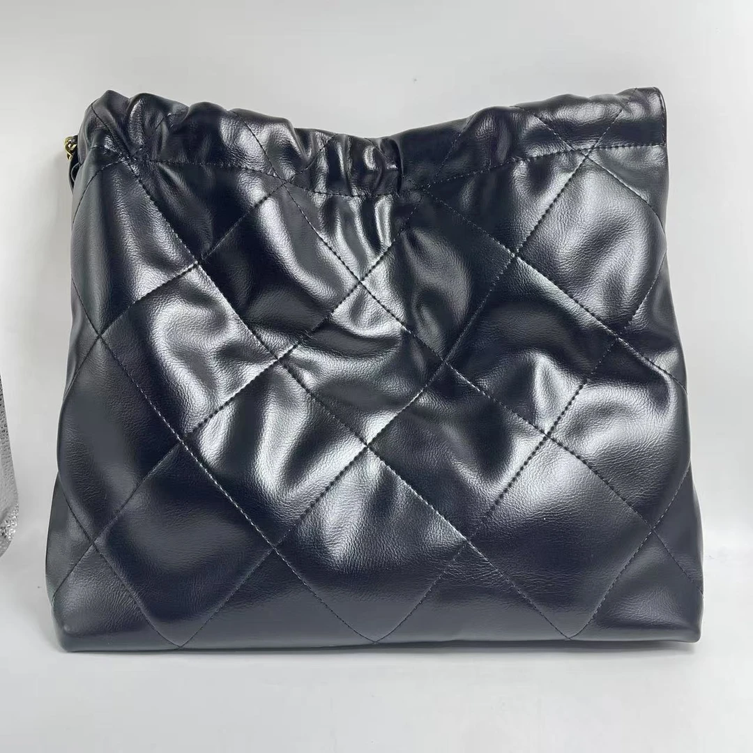 新款珍妮同款【油蜡亮面真皮垃圾袋】黑色大号0125