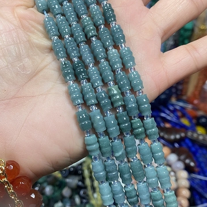 玛瑙/玉髓未镶嵌珠宝半成品天然蓝水翡翡卡5*8mm一条