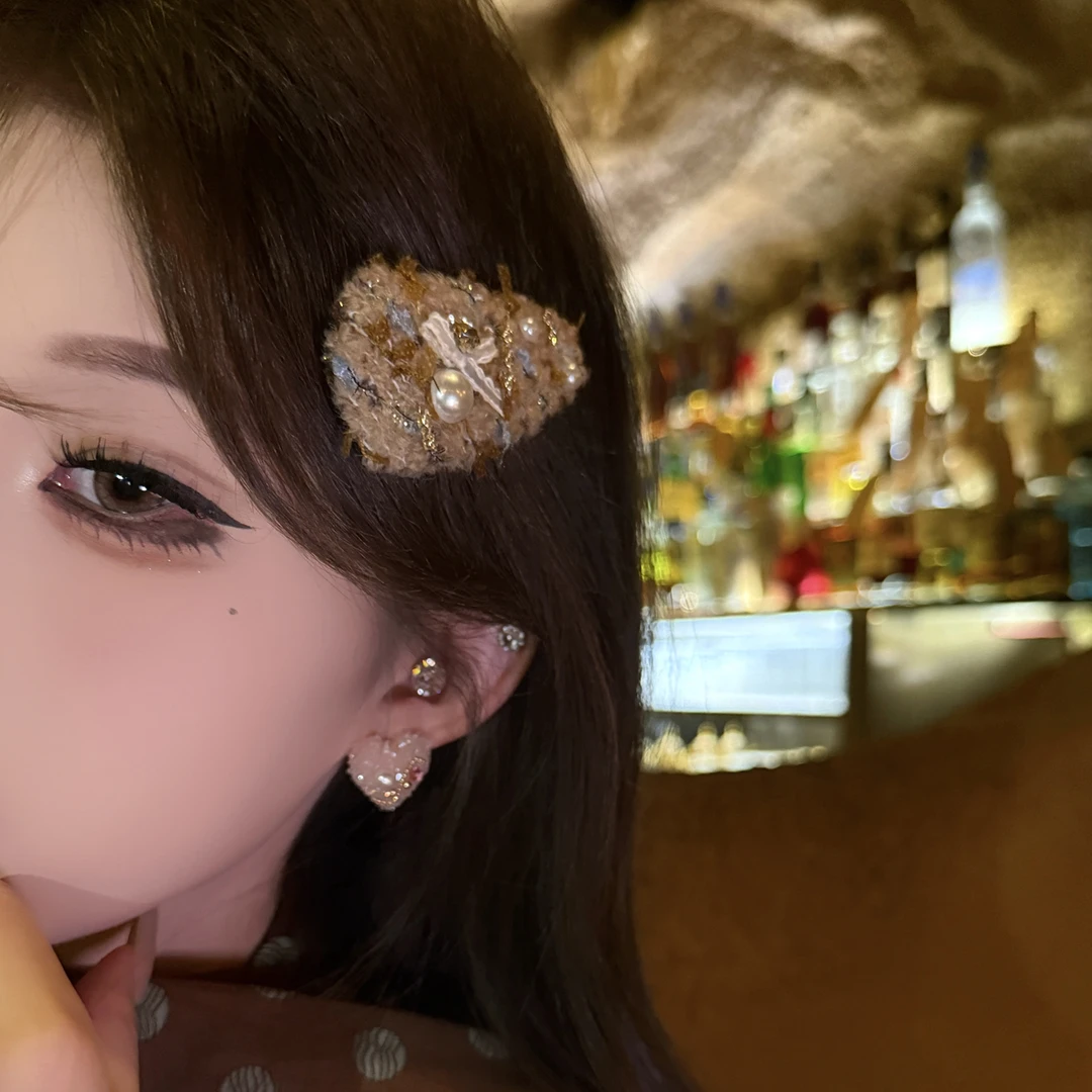 秋冬新款氛围感毛线发夹韩系甜美风少女刘海边夹