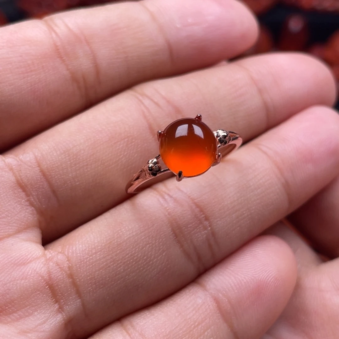 南红玛瑙珠宝奇石银S925镶嵌戒指