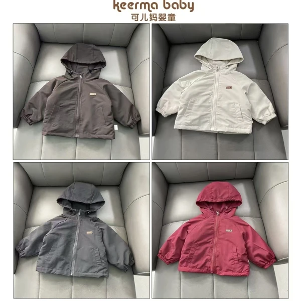 三防带帽加绒冲锋衣外套婴儿男女宝宝圆领卫衣秋冬小童上衣