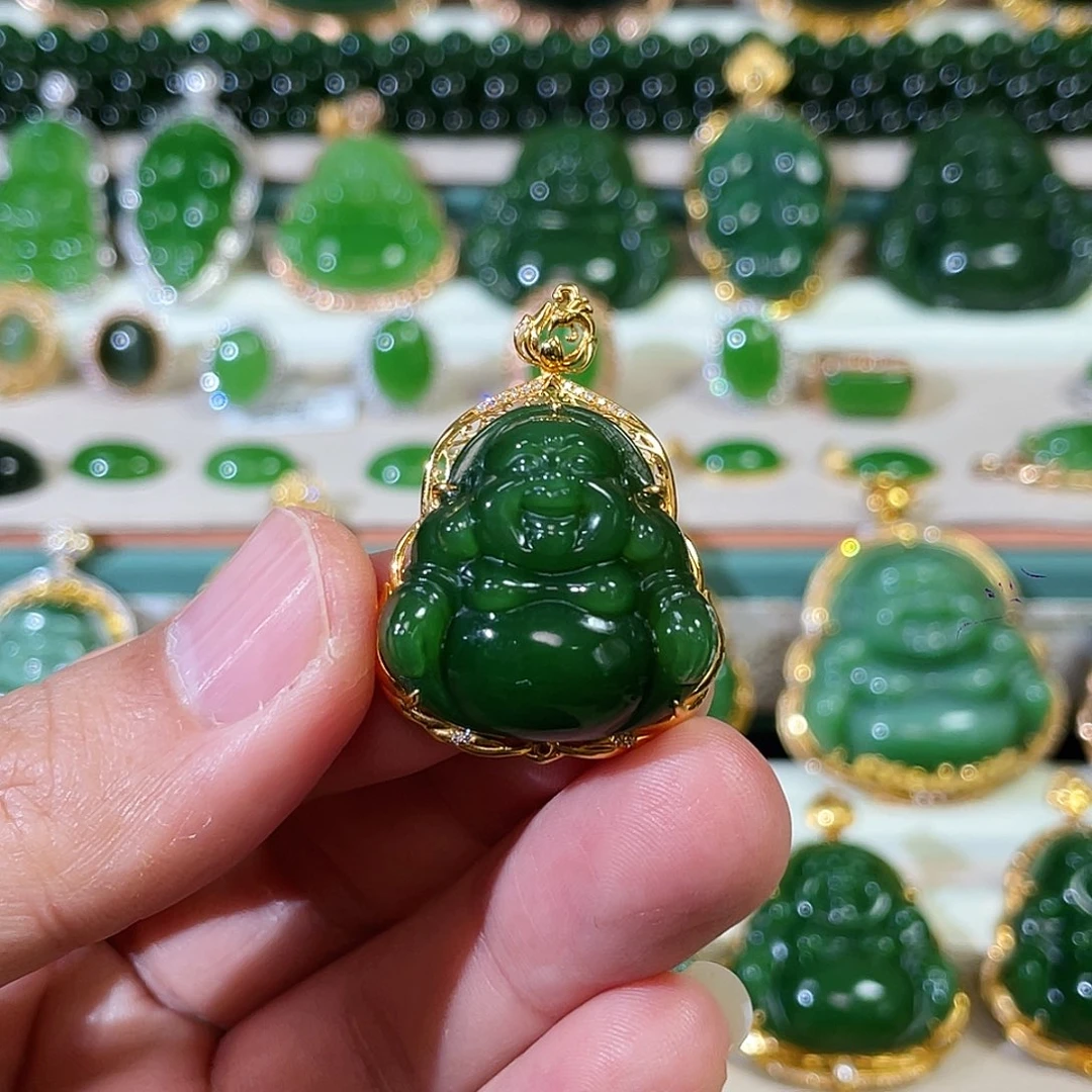 和田玉（碧玉）18K金镶嵌颈饰25mm