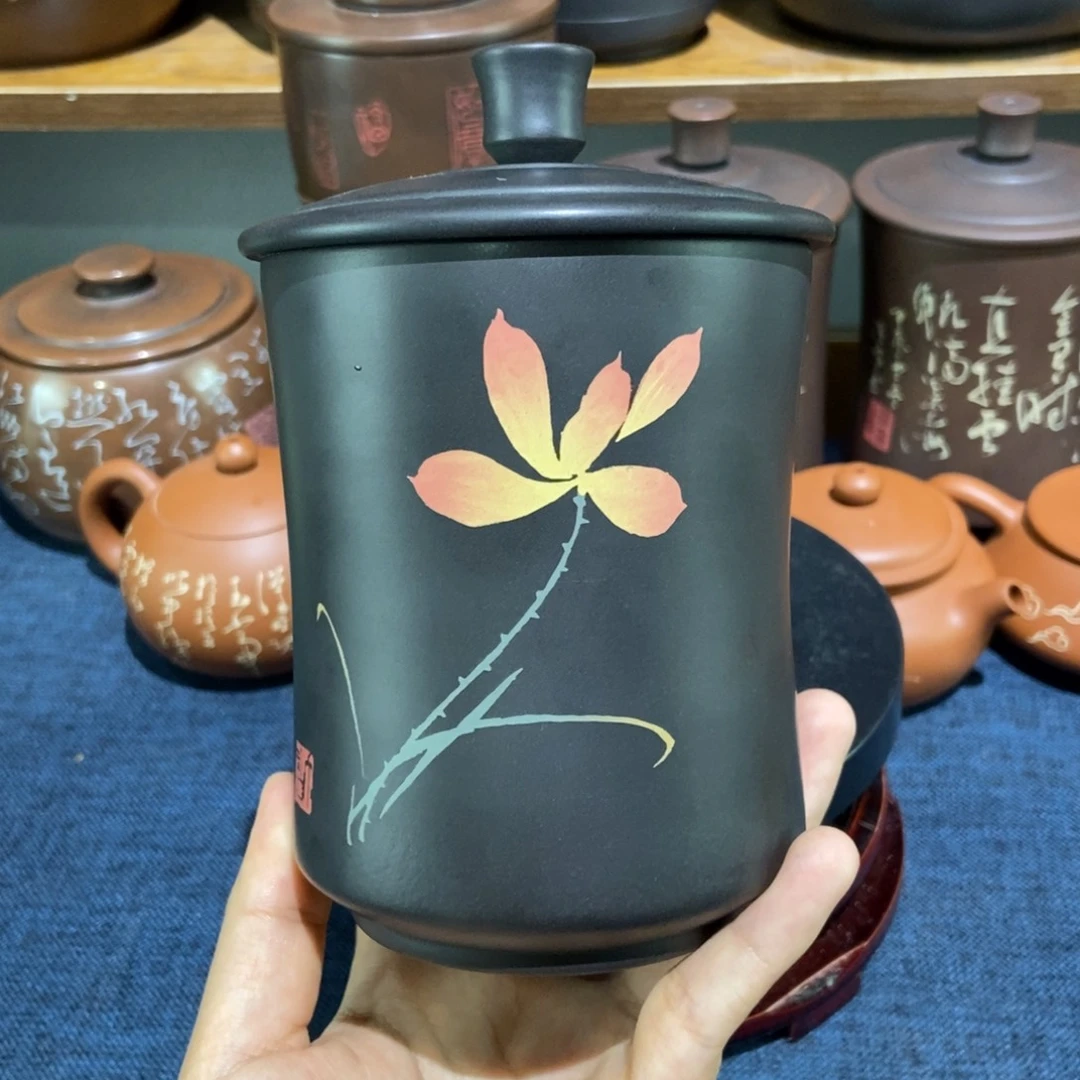 6建水紫陶手工彩填办公杯520c