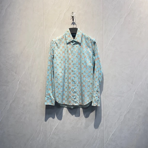 99新 LouisVuitton/路易威登 Lv棋盘格满印Logo衬衫/W0675/S码