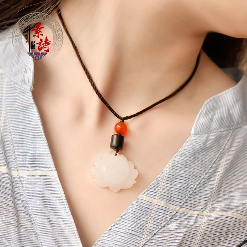 非金属布艺项链 复古风棉麻新中式国风锁骨链手工精美挂坠民族风