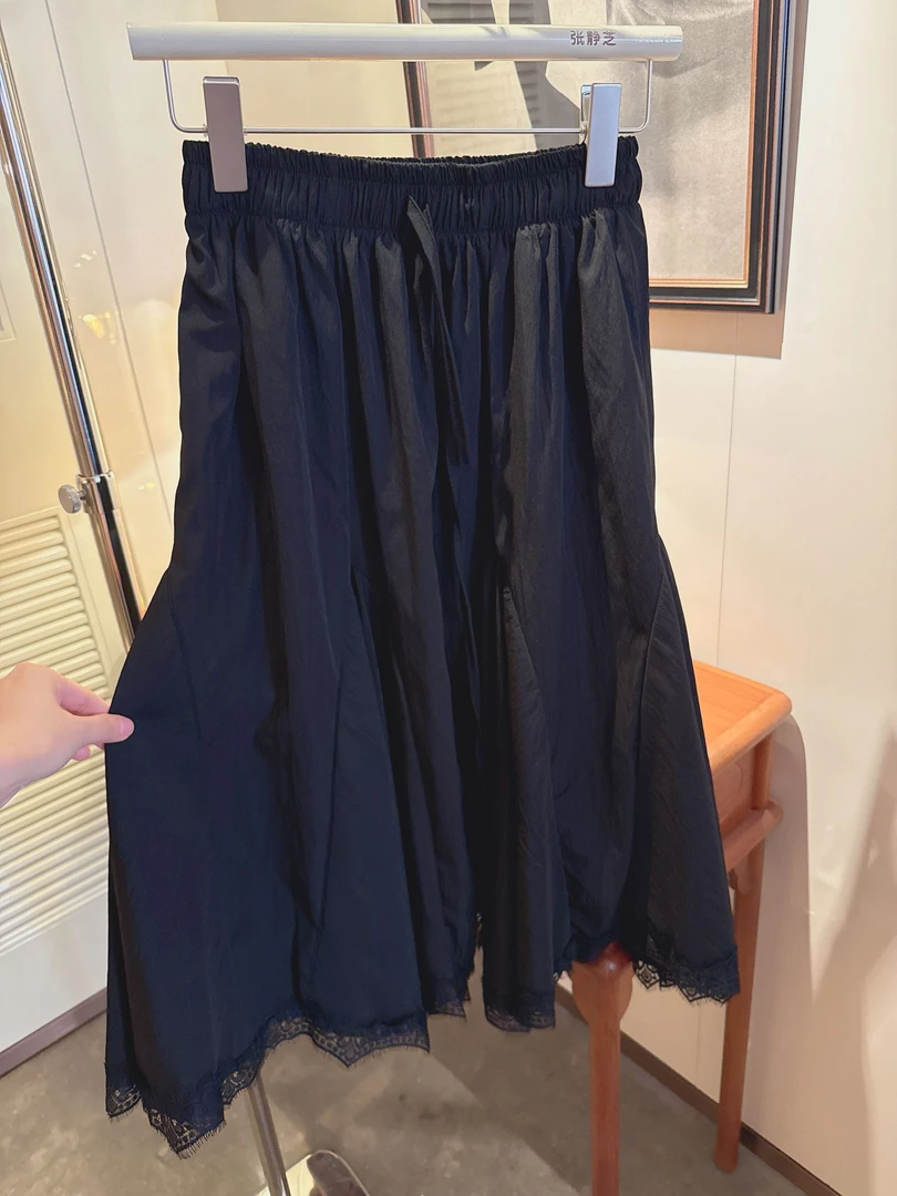 【张静芝】不规则蕾丝花边拼接松紧腰半身裙
