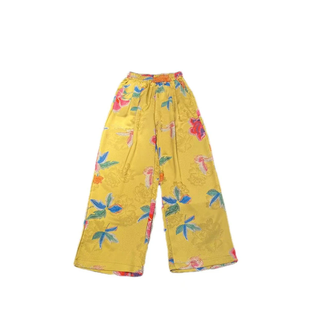 【时尚欧货】时尚百搭设计款气质休闲国潮暗纹提花花朵直筒裤