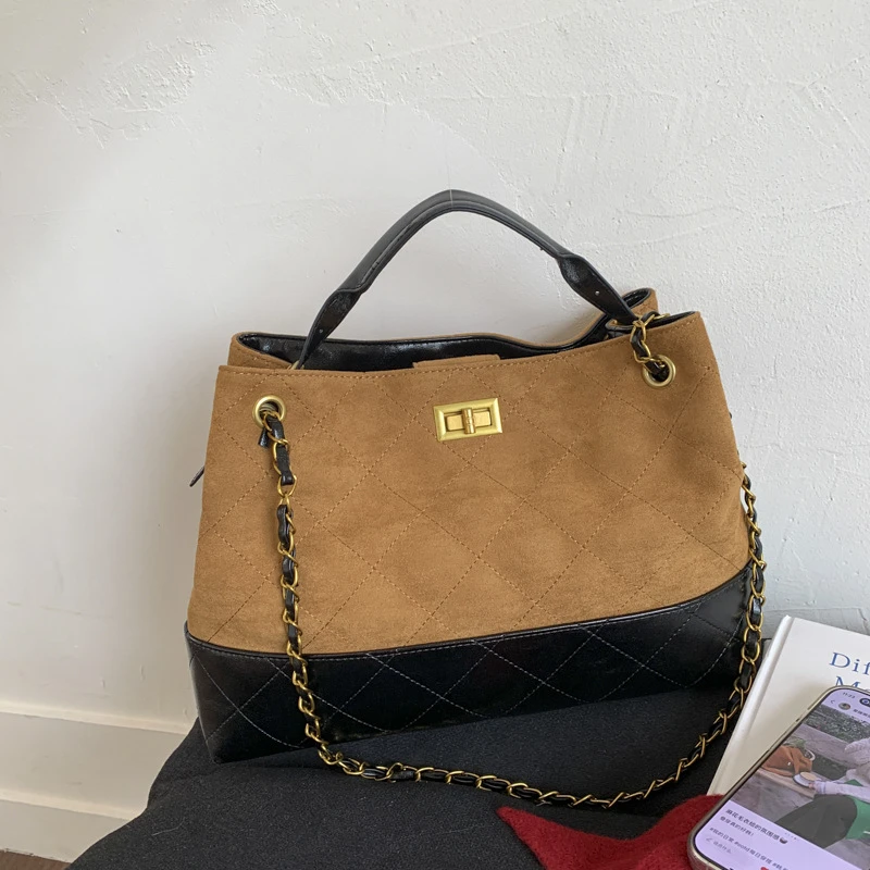 包包女新款小香风菱格链条托特包女秋冬新款复古通勤大容量斜挎包