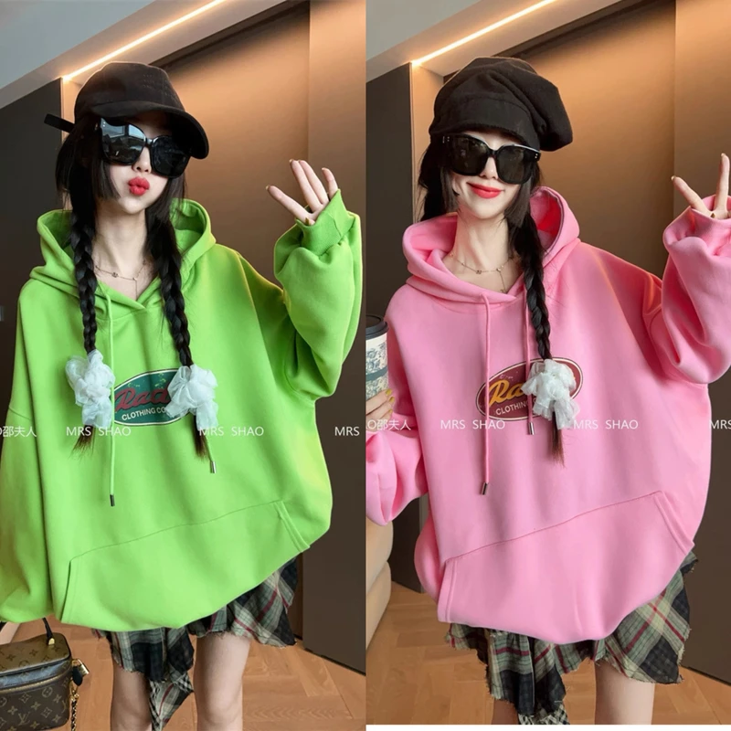 QQ6936秋季新款韩版宽松休闲百搭大版字母印花设计师连帽卫衣女