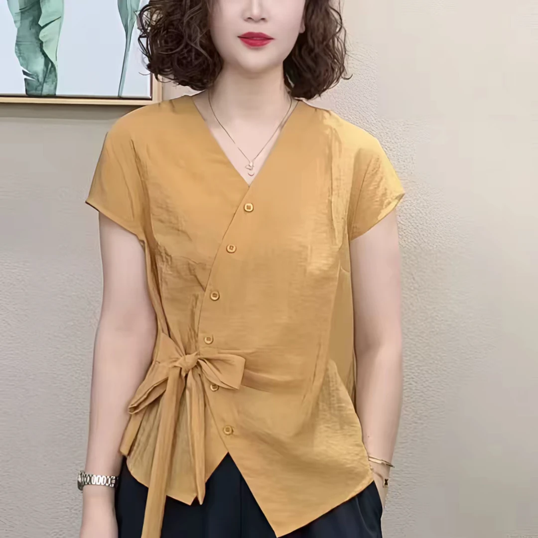 新款夏季时尚设计感时尚百搭显瘦上衣女别致小衫新
