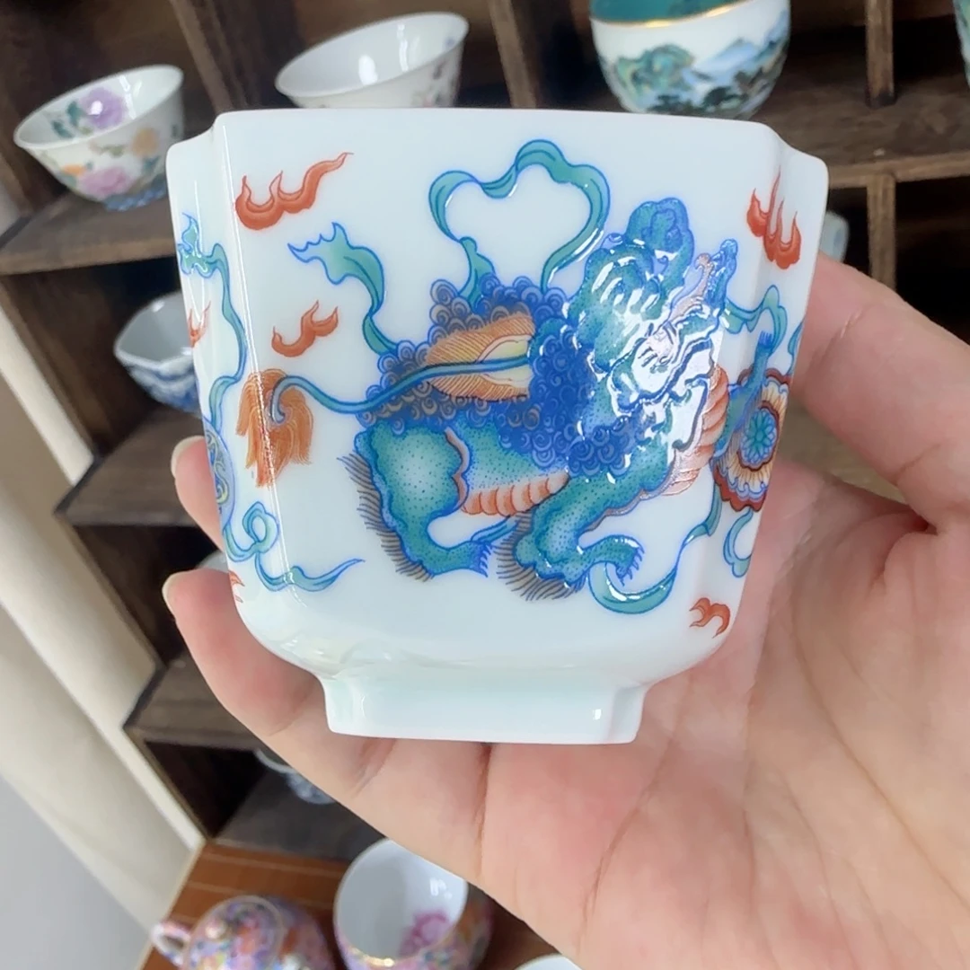 ③***吖斗彩醒师四方杯景德镇