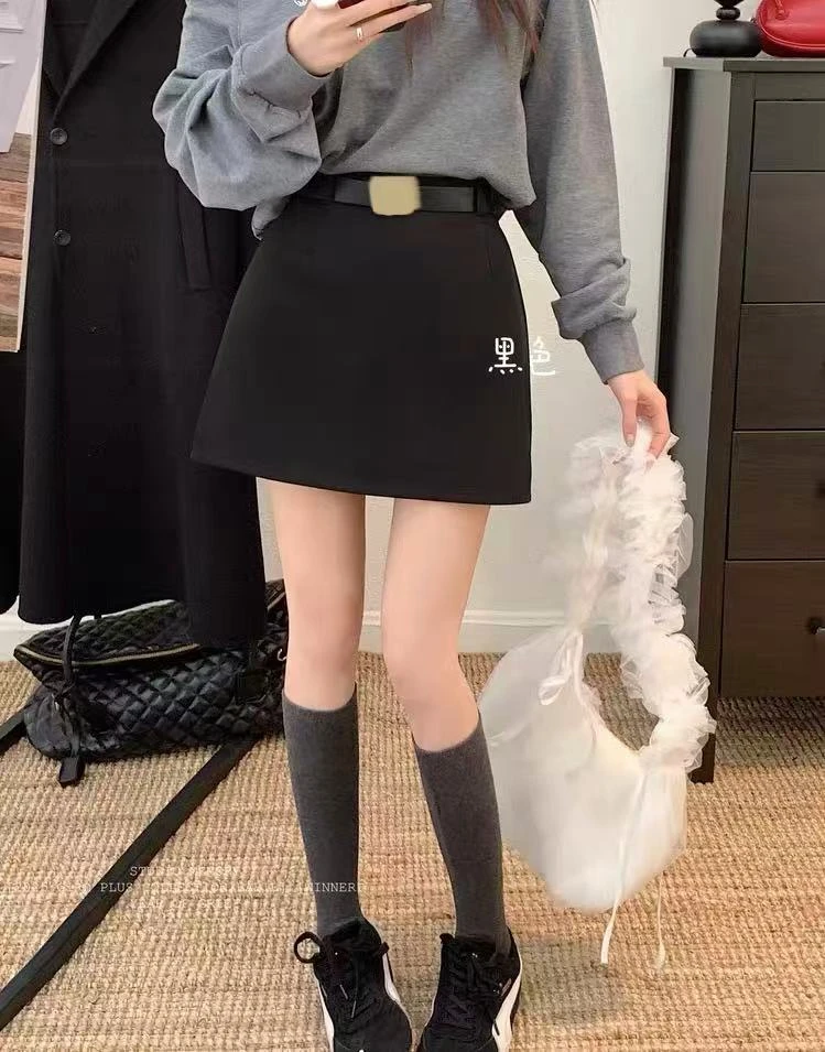 【成都•BD】NN3312秋冬新款设计感黑色半身裙休闲宽松高腰百搭显瘦