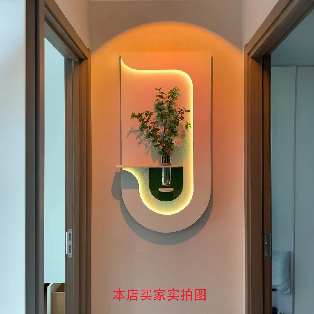 水培绿植奶油风玄关装饰画砂岩立体入户走廊尽头挂画客厅墙面壁画