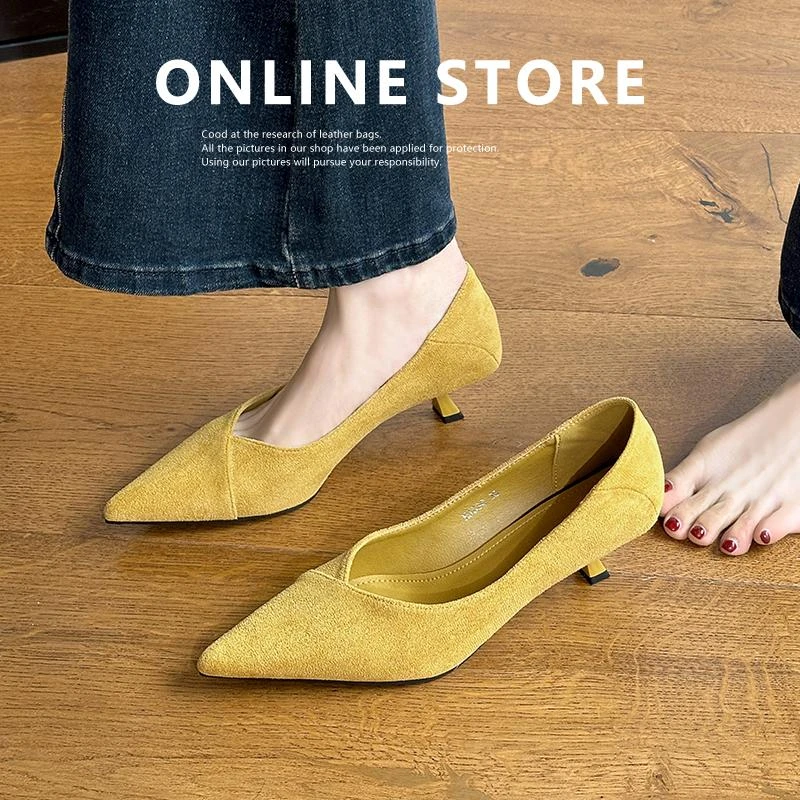 单鞋女2025新款春秋百搭通勤中跟浅口小跟鞋法式尖头小猫跟低跟鞋