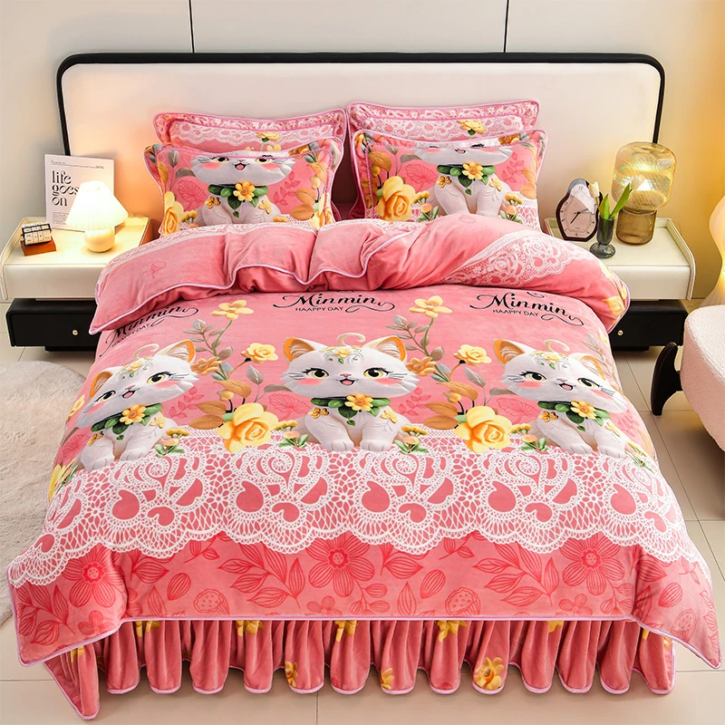 2025新款加厚牛奶绒四件套秋冬季保暖加绒床单床上用品双面绒被套