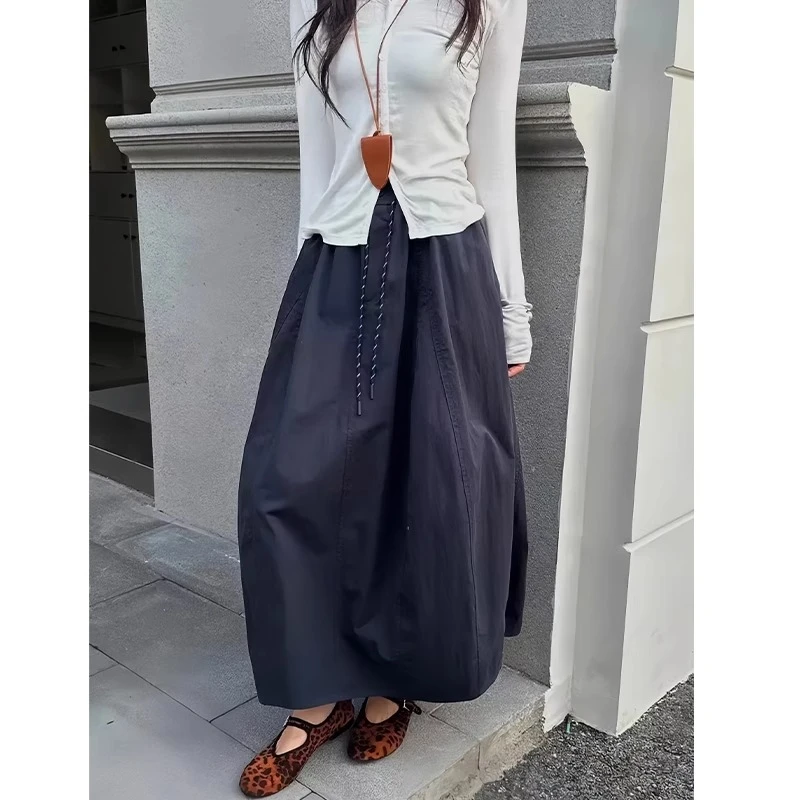 韩系拼接简约南瓜裙女夏季新款宽松时尚百搭显瘦遮肉中长款半身裙