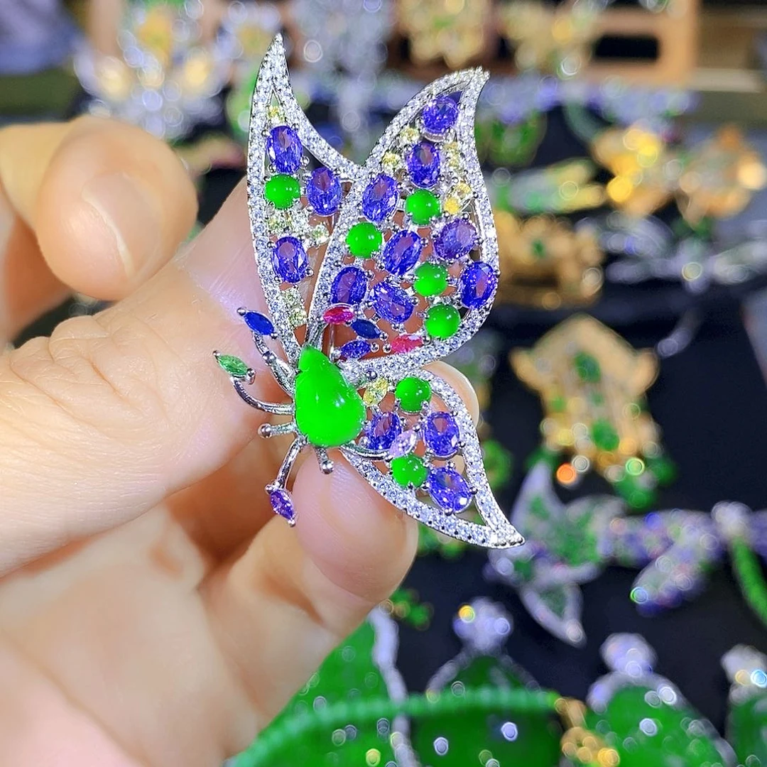 吊坠(不含链)银S925镶嵌翡翠