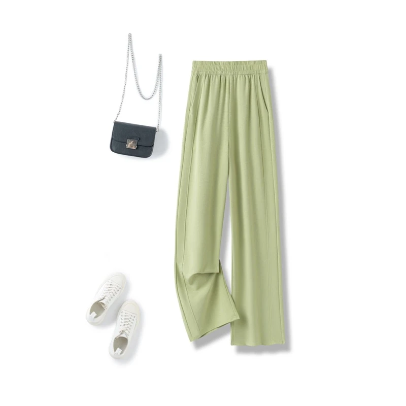 2025手抓花工艺冰感丝窄版休闲阔腿裤