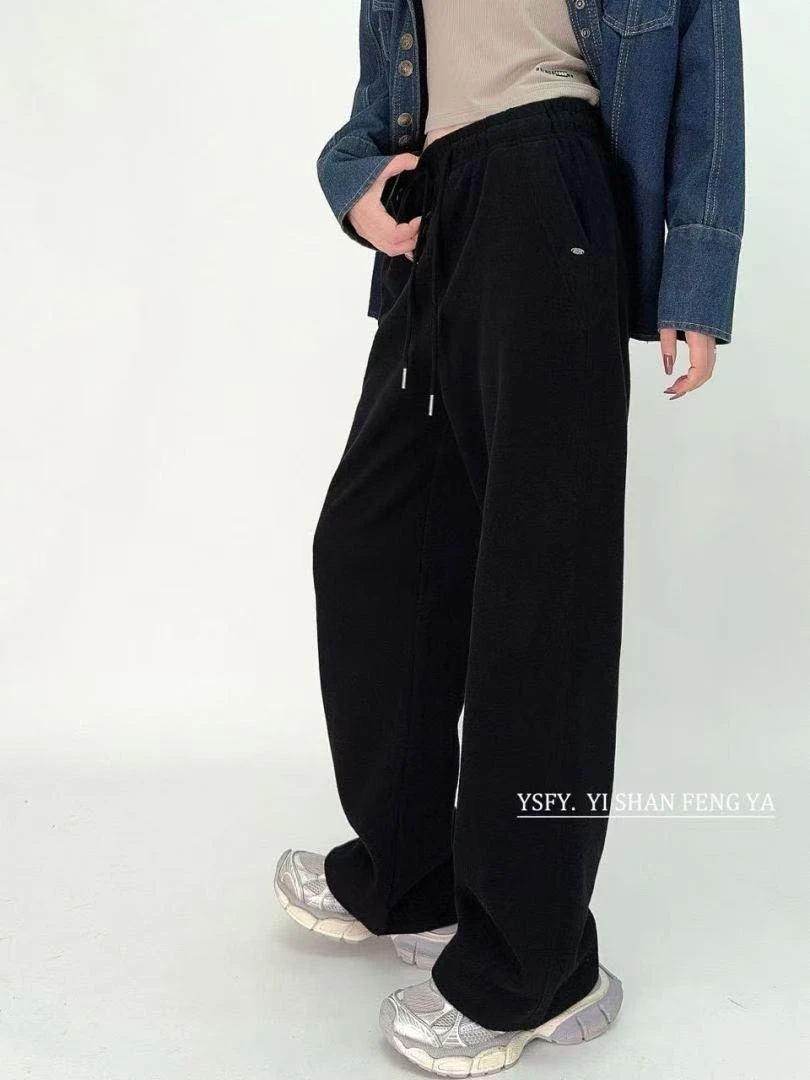 002【春季新款】铁片字母S简约纯色百搭休闲直筒裤（6207）