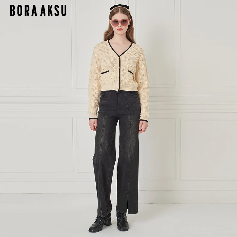 BORAAKSU早秋手工爪钻装饰宽松长袖针织开衫B1EGW08190