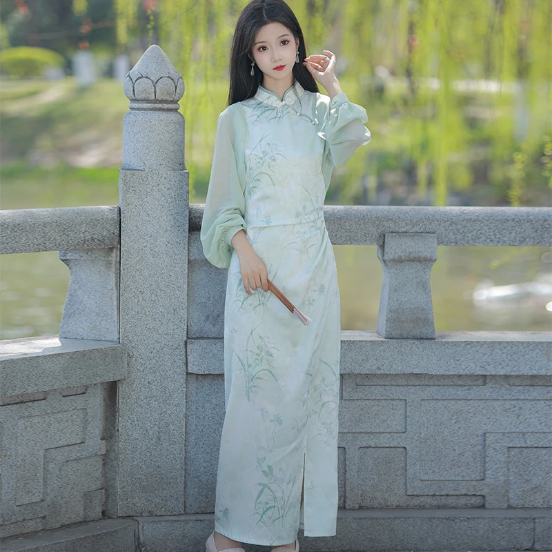 春侣【青以简】新中式连衣裙长日常春季旗袍女装中国风少女改良旗袍