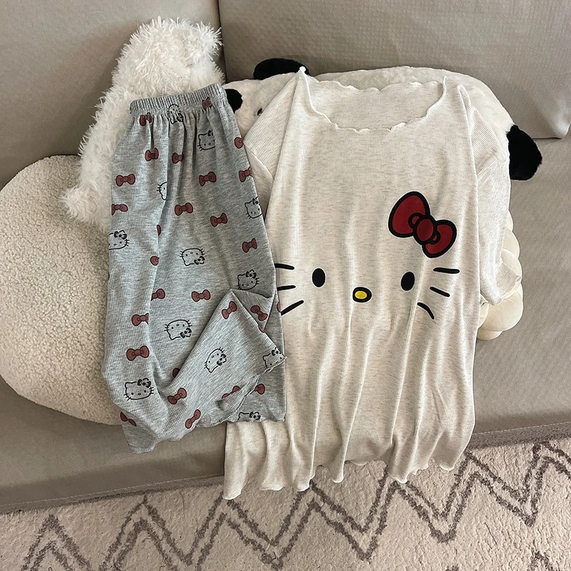 莫代尔睡衣女夏天短袖薄款2025卡通猫咪凉感甜美可外穿家居服套装
