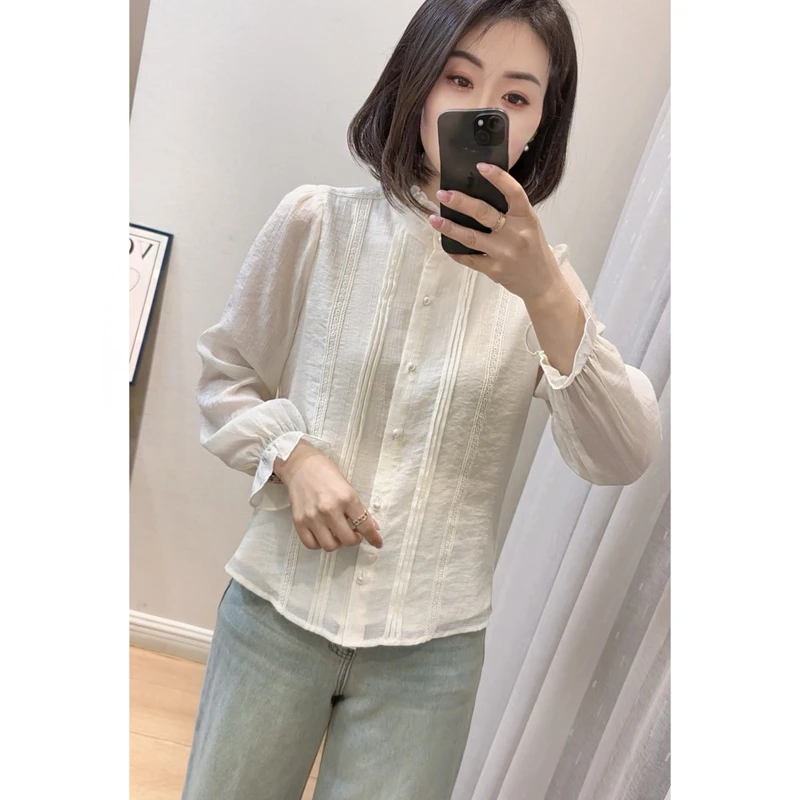 荷叶袖打褶小衫25109
