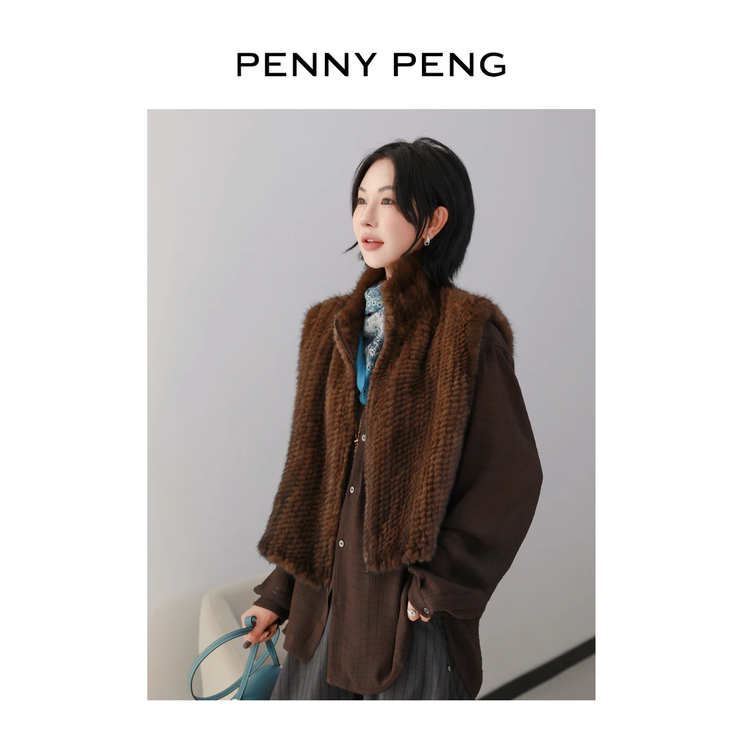 PENNYPENG金棕幽梦 秋冬轻奢老钱重工编织感轻盈保暖水貂毛皮马甲