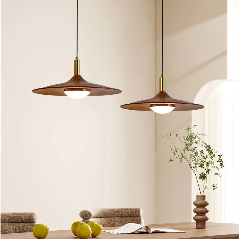 中古风餐厅吊灯复古飞碟灯吧台日式茶几胡桃木色查实饭桌三头灯A