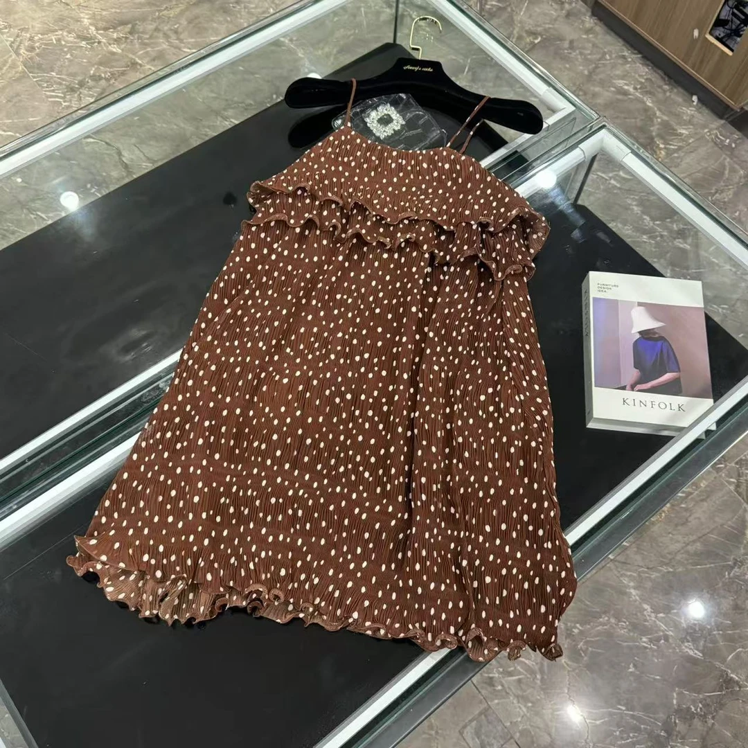 2025新款清新甜美少女感波点时尚木耳边吊带连衣裙-066